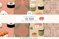Kawaii Sushi Seamless Patterns, watercolor digital papers Product Image 1