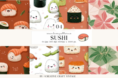 Kawaii Sushi Seamless Patterns, watercolor digital papers Product Image 1