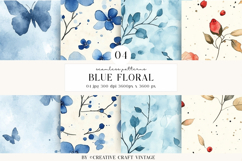 Blue Floral Seamless Patterns, digital papers, watercolor Product Image 1