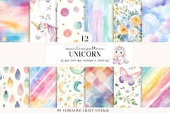 Unicorn Seamless Patterns, watercolor digital papers Product Image 2