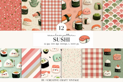 Kawaii Sushi Seamless Patterns, watercolor digital papers Product Image 1