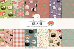 Kawaii Sushi Seamless Patterns, watercolor digital papers Product Image 2
