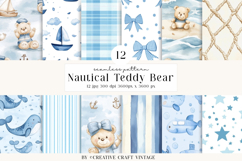 Nautical Teddy Bear Seamless Patterns, watercolor papers Product Image 1