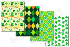 St Patrick's Day Digital Papers, Saint Patrick Shamrock Set Product Image 2