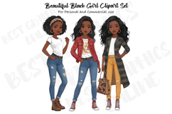 Beautiful Fashionable Black Girl Clipart, College Girl image Product Image 1
