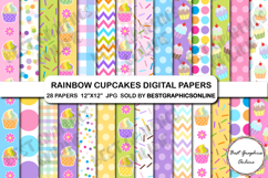 28 Sweet Rainbow Cupcakes Digital Papers Set Cupcake Desert Product Image 1