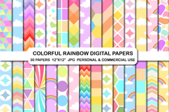 30 Rainbow Stripes Digital Papers Set, Unicorn Rainbow Paper Product Image 1