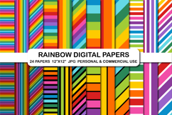 24 Rainbow Stripes Digital Papers Set, Unicorn Rainbow Paper Product Image 1