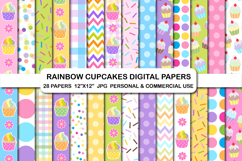 28 Sweet Rainbow Cupcakes Digital Papers Set Cupcake Desert Product Image 1
