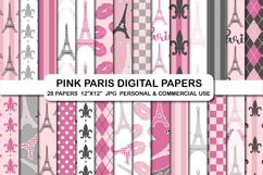 28 Pink Paris Digital Papers Set Eiffel Tower Oh la la Paper Product Image 1