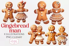 Cute watercolor gingerbread man cookies PNG clipart Product Image 1
