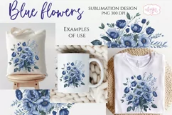 Blue watercolor flowers arrangement PNG for sublimation Product Image 2