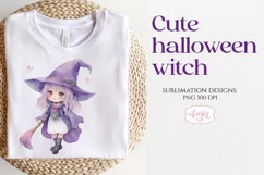 Cute Watercolor witch PNG for sublimation | Halloween design Product Image 2