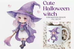 Cute Watercolor witch PNG for sublimation | Halloween design Product Image 1