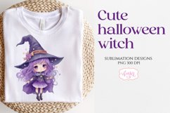 Cute Watercolor witch PNG for sublimation | Halloween design Product Image 2