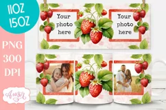 Strawberry photo mug wrap PNG, picture mug template PNG Product Image 1
