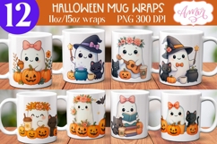 BUNDLE Halloween Mug Wrap PNG, Cute Ghost Mug Template Product Image 1