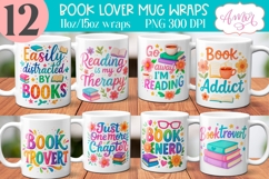 Book lover mug wrap sublimation PNG BUNDLE, book nerd mugs Product Image 1