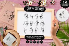 Portrait Beautiful Woman Face Holding A Flower Clipart Set Product Image 1
