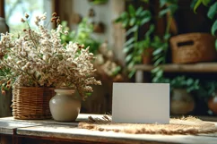Paper Card Mockup On Dried Flowers Vases On The Wooden Table Product Image 2