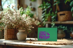 Paper Card Mockup On Dried Flowers Vases On The Wooden Table Product Image 1