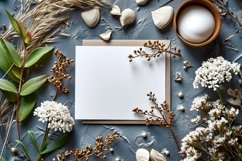 Post card mockup Flatlay with dried Flowers on rustic paint Product Image 2