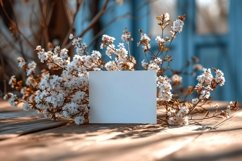 Post card Mockup with vase &amp; dried Flowers On wooden table Product Image 2