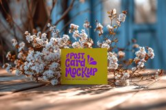 Post card Mockup with vase &amp; dried Flowers On wooden table Product Image 1