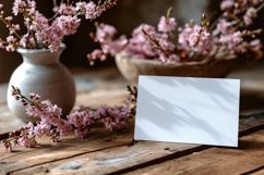 Post card Mockup with dried Flowers on The Wooden table Product Image 2