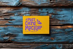 Post Card Mockup Flatlay On the rustic wooden table Product Image 1