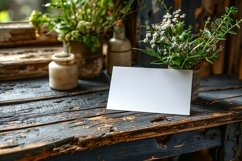 Post card mockup Flatlay with dried Flowers on rustic wooden Product Image 2