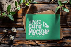 Post card mockup Flatlay with dried Flowers on rustic wooden Product Image 1