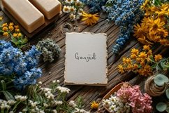 Post card mockup Flatlay with dried Flowers on rustic wooden Product Image 2