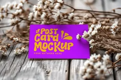 Paper Dried Flowers Card Mockup on the wooden table Product Image 1