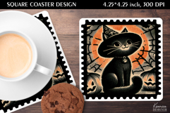 Vintage Postage Stamp Fall Halloween Square Coaster Product Image 1