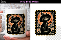 Vintage Halloween Cat | Postage Stamp Halloween Coffee Mug Product Image 1