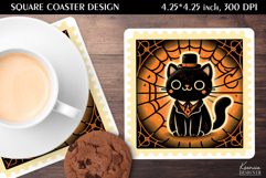 Vintage Postage Stamp Fall Halloween Square Coaster Product Image 1