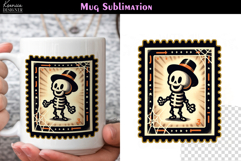 Vintage Halloween Skeleton | Postage Stamp Fall Coffee Mug Product Image 1