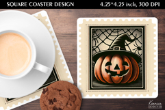Vintage Postage Stamp Fall Halloween Square Coaster Product Image 1