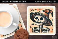 Vintage Postage Stamp Fall Halloween Square Coaster Product Image 1