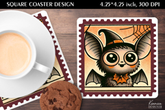 Vintage Postage Stamp Fall Halloween Square Coaster Product Image 1