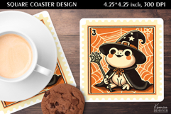 Vintage Postage Stamp Fall Halloween Square Coaster Product Image 1