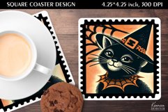 Vintage Postage Stamp Fall Halloween Square Coaster Product Image 1