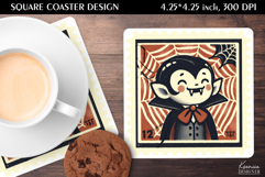 Vintage Postage Stamp Fall Halloween Square Coaster Product Image 1