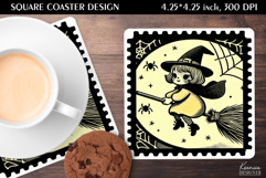 Vintage Postage Stamp Fall Halloween Square Coaster Product Image 1