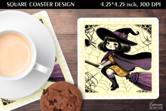 Vintage Postage Stamp Fall Halloween Square Coaster Product Image 1