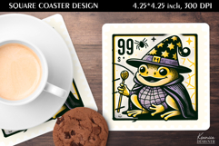 Vintage Postage Stamp Fall Halloween Square Coaster Product Image 1