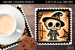 Vintage Postage Stamp Fall Halloween Square Coaster Product Image 1