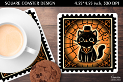 Vintage Postage Stamp Fall Halloween Square Coaster Product Image 1