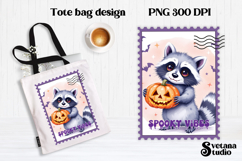 Cute Halloween raccoon clipart PNG | Halloween postage stamp Product Image 1